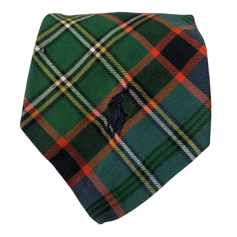 Polo Ralph Lauren Plaid Tartan Tie Cotton Handmade Made in USA
